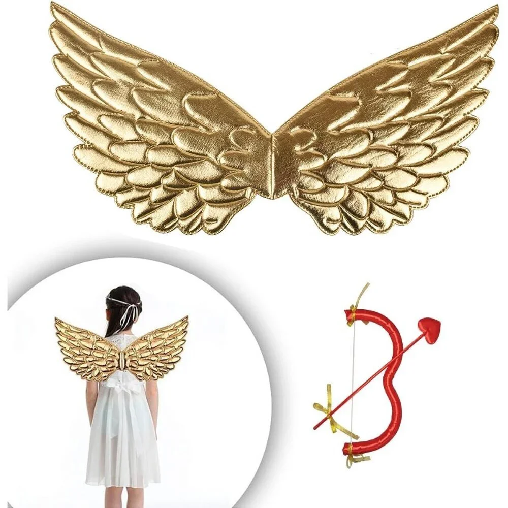 Halloween Cupid Costume Set Angel Wings Heart Headband Sunglasses Women